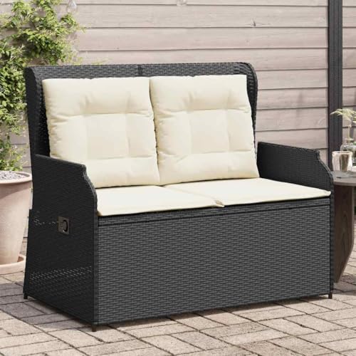 Aiious Gartenbank Verstellbar mit Kissen Schwarz Poly Rattan von Aiious