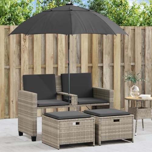 Aiious Gartensofa 2-Sitzer Sonnenschirm und Hocker Hellgrau Polyrattan Aiious Gartensofa 2-Sitzer Sonnenschirm und Hocker Hellgrau Polyrattan von Aiious