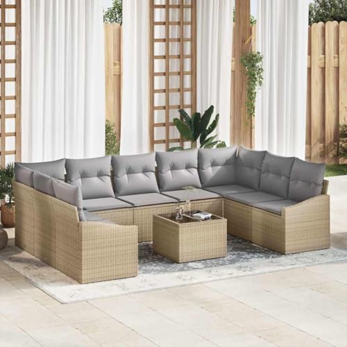 Aiious Modulares 10 TLG Gartensofa Set Beige Poly Rattan mit Kissen Aiious Modulares 10 TLG Gartensofa Set Beige Poly Rattan mit Kissen von Aiious