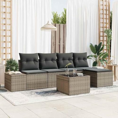 Aiious 6 TLG Poly Rattan Sofa Set Grau Fuer Garten Terrasse Wetterfeste Ausfuehrung von Aiious