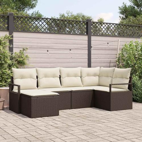 Aiious Gartensofa Set 6 TLG in Braun ¨C Langlebiges Poly Rattan Set mit bequemen Polstern von Aiious