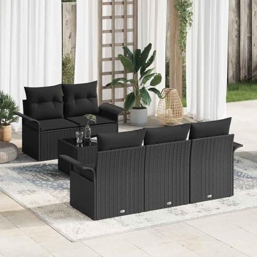 Aiious Gartensofa-Set 6-teilig Schwarz Poly Rattan Modular Wetterbestaendig Aiious Gartensofa-Set 6-teilig Schwarz Poly Rattan Modular Wetterbestaendig von Aiious