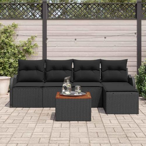 Aiious 6-teiliges Gartensofa Set in Schwarz aus haltbarem Polyrattan mit Stauraum kompakt Fuer kleine Raeume von Aiious
