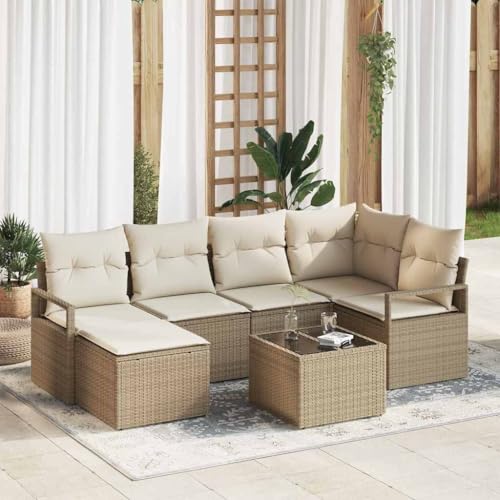 Aiious Modernes 7er Set Gartensofa Beige Poly Rattan Langlebig Modulares System Komfortabel Aiious Modernes 7er Set Gartensofa Beige Poly Rattan Langlebig Modulares System Komfortabel von Aiious