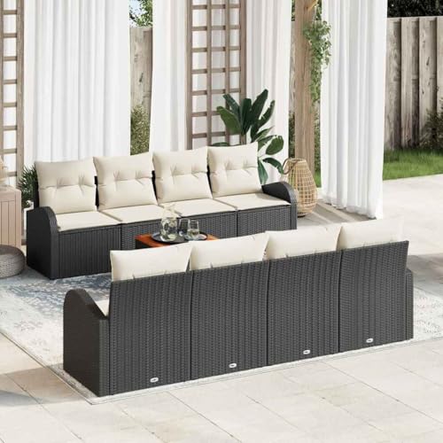 Aiious Gartensofa-Set 9 Teile Schwarz Poly Rattan Stauraum von Aiious
