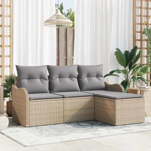 Aiious Robustes Poly Rattan Sofaset f¨¹r Garten und Terrasse 4-teilig von Aiious