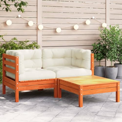 Aiious Gartensofa 2-Sitzer aus Kiefernholz mit Kissen und Hocker f¨¹r Garten Innenhof Terrasse von Aiious