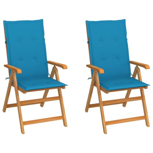 Aiious Gartenst¨¹hle 2 STK. mit Blauen Kissen Massivholz Teak von Aiious