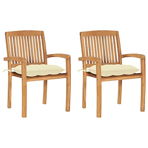 Aiious Gartenst¨¹hle 2 STK. mit Cremewei?en Kissen Massivholz Teak Aiious Gartenst¨¹hle 2 STK. mit Cremewei?en Kissen Massivholz Teak von Aiious