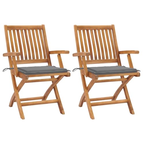 Aiious Gartenst¨¹hle 2 STK. mit Grauen Kissen Teak Massivholz von Aiious
