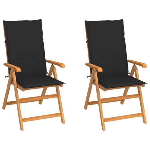 Aiious Gartenst¨¹hle 2 STK. mit Schwarzen Kissen Massivholz Teak von Aiious