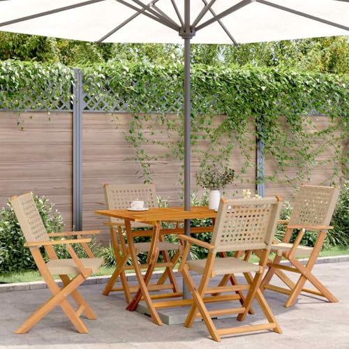 Aiious Gartenst¡§1hle 4 STK. Klappbar Beige Poly Rattan & Massivholz von Aiious