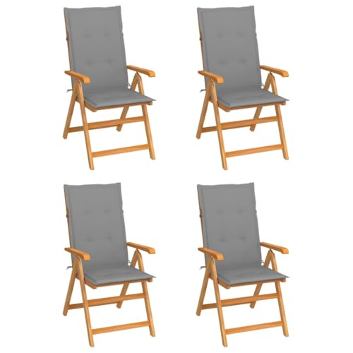 Aiious Gartenst¨¹hle 4 STK. Teak Massivholz Leicht Umstellbar Mit Grauen Kissen Aiious Gartenst¨¹hle 4 STK. Teak Massivholz Leicht Umstellbar Mit Grauen Kissen von Aiious