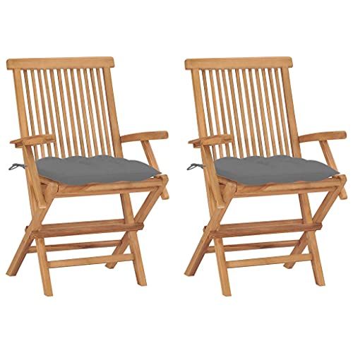 Aiious Gartenst¨¹hle mit Grauen Kissen 2 STK. Massivholz Teak von Aiious