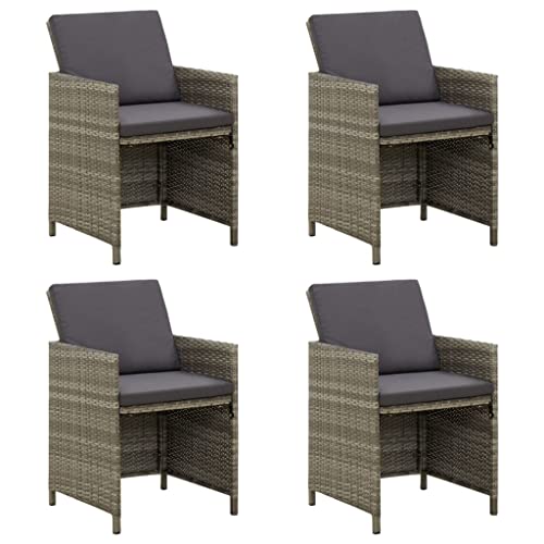 Aiious 4 STK. Poly Rattan Grau Gartenst¨¹hle Mit Kissen Robust Fur Garten Terrasse von Aiious