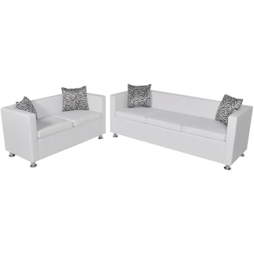 Aiious Kunstleder Sofa-Set: 3-Sitzer + 2-Sitzer in Wei?, Bequem, Langlebig und Pflegeleicht von Aiious