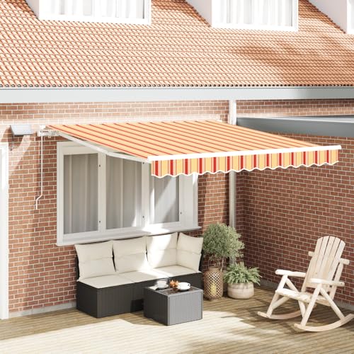 Aiious Manuelle Einziehbare Markise 300x250 cm Gelb Orange Modernes Design Wasserabweisend UV - Schutz Au?enbereich von Aiious