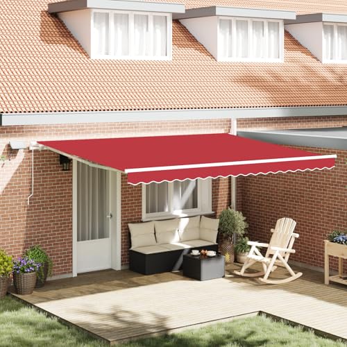 Aiious Manuelle Einziehbare Markise mit LED Rot 450x300 cm - Hochwertig UV-blockierend f¨¹r Sonnenbereiche von Aiious