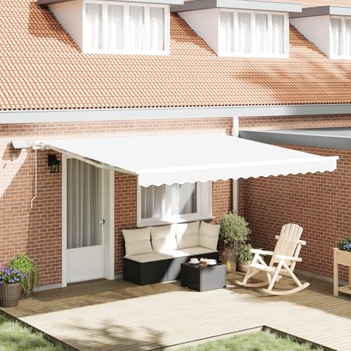 Aiious Manuelle Einziehbare Markise 400x350 cm Weiss - Ideal Fuer Balkone und Terrassen, UV - best?ndig und wasserabweisend von Aiious