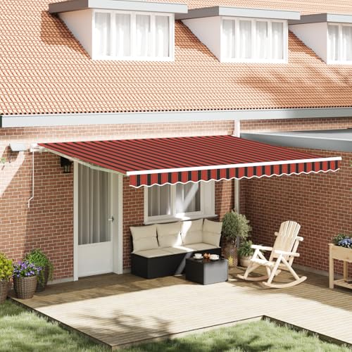Aiious Manuelle Einziehbare Markise mit LED 450x300 cm Orange Braun Schutz vor Sonne und Regen Balkon Patio von Aiious
