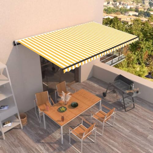 Aiious Markise Automatisch Einziehbar 500x300 cm Gelb Weiss - Ideal fur Garten Terrasse Balkon von Aiious