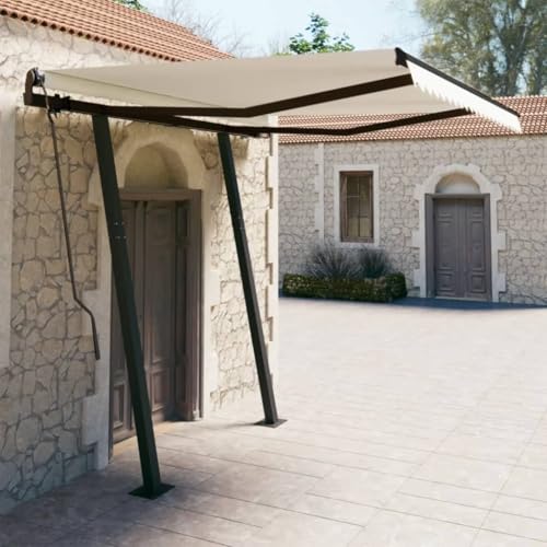 Aiious Markise 3,5x2,5 m Creme Automatisch Einziehbar mit Pfosten UV-Schutz Terrasse von Aiious