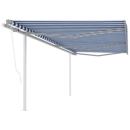 Aiious Markise 6x3 m Blau Weiss Automatisch Einziehbar Fuer Outdoor, UV- und Wasserbestandig, Fernbedienung von Aiious