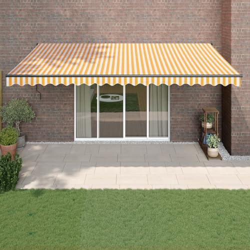Aiious Markise Einziehbar 5x3 m Gelb und Weiss Schutz vor UV Strahlen Outdoor Bereich von Aiious