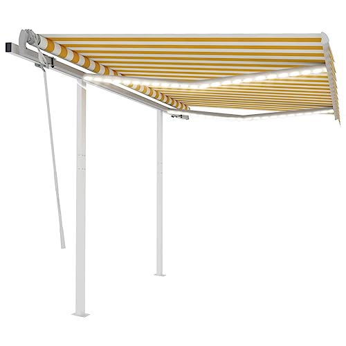 Aiious Markise Einziehbar mit Solarbetriebenen LED 3x2,5 m Gelb und Weiss, UV- und Wasserdicht, Optimal f¨¹r Aussenbereich von Aiious