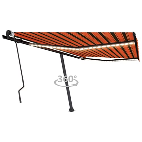 Aiious Markise 400x300 cm Orange und Braun Einziehbar mit LED - Robust, UV - best?ndig und energiesparend f¨¹r Au?enbereich von Aiious