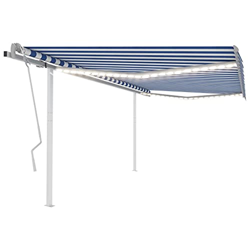 Einziehbare Markise mit LED 4x3,5 m Blau und Weiss Fuer Terrassen Balkone Outdoor Ecken UV und Wassserbestandig von Aiious