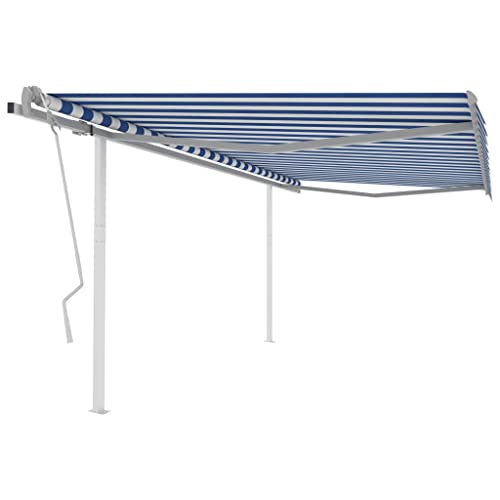 Aiious Markise 4x3 m Blau & Weiss: UV-Schutz und Angenehmer Platz auf der Terrasse, Einziehbar mit Kurbel von Aiious