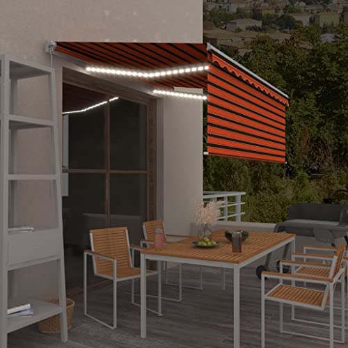 Aiious Markise 3x2,5m Orange Braun Einziehbar mit Rollo LED - Kuehler Aussenbereich, UV - Schutz von Aiious