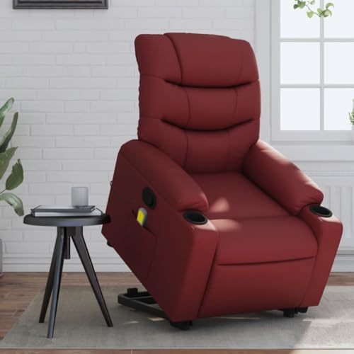 Aiious Massagesessel mit Aufstehhilfe Weinrot Kunstleder von Aiious
