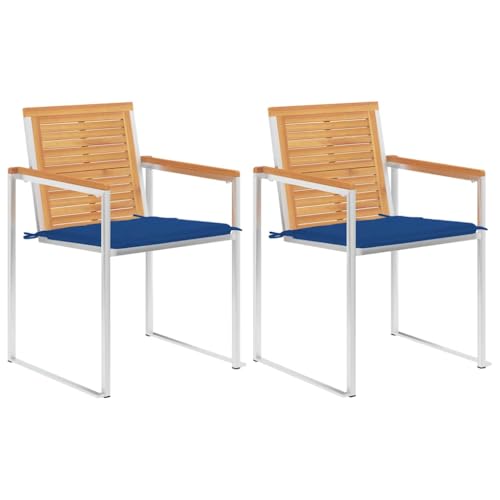 Aiious Massivholz Teak und Stahl Gartenst¨¹hle 2 STK Kissen f¨¹r Entspannen im Freien von Aiious