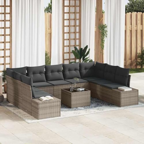 Aiious 10-teilig Sofa-Set f¨¹r Drau?en mit Kissen Grau Robustes Poly Rattan von Aiious