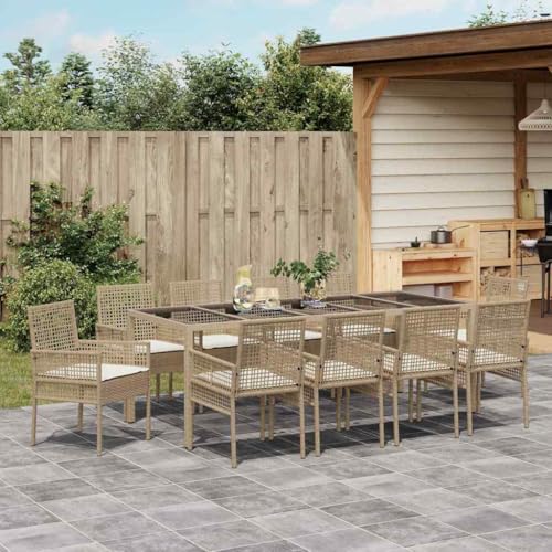 Aiious Bequeme 11er Poly Rattan Garten Essgruppe in Beige ¨C Langlebiges Set mit pulverbeschichtetem Stahl, Glaeserntisch und ergonomischem Design Aiious Bequeme 11er Poly Rattan Garten Essgruppe in Beige ¨C Langlebiges Set mit pulverbeschichtetem Stahl, Glaeserntisch und ergonomischem Design von Aiious