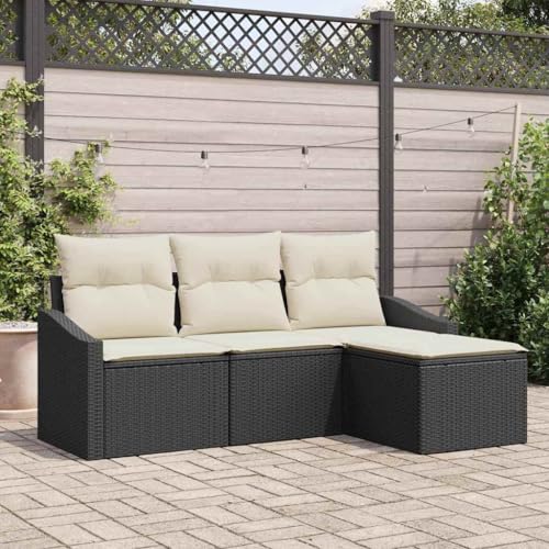 Aiious Wetterfestes Garten Sofa Set in Schwarz ¨C 4tlg. Polyrattan Couch mit Armlehnen und Hocker Aiious Wetterfestes Garten Sofa Set in Schwarz ¨C 4tlg. Polyrattan Couch mit Armlehnen und Hocker von Aiious
