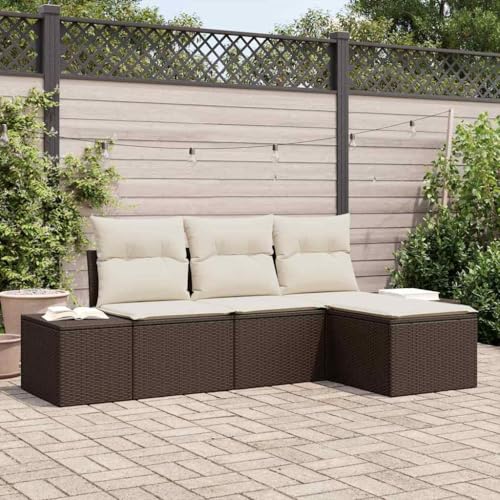 Wetterfestes 4er Set Gartensofa aus Poly Rattan mit bequemen Kissen ¨C Braun von Aiious