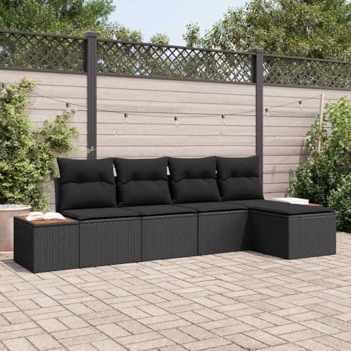 Aiious Wetterfestes Sofa-Set f¨¹r drau?en, 5 St¨¹ck, schwarzes Poly Rattan mit Kissen, modulares Design f¨¹r Flexible Anordnung von Aiious