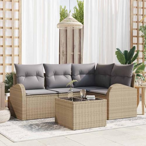 Aiious Stilvolles Balkonsofa-Set 5 Stuecke mit Kissen Beige Wetterfest Poly Rattan Aiious Stilvolles Balkonsofa-Set 5 Stuecke mit Kissen Beige Wetterfest Poly Rattan von Aiious