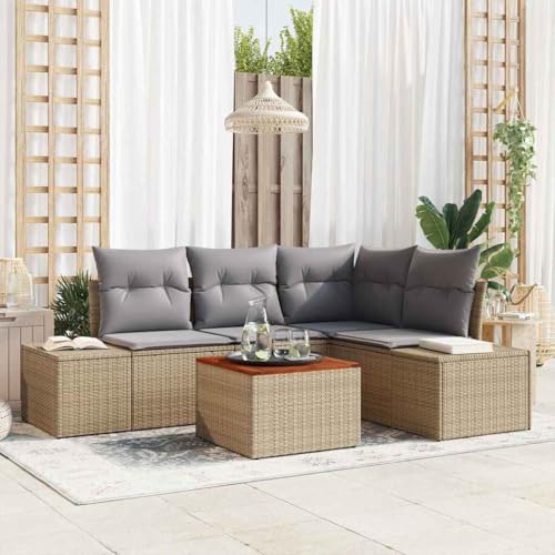 Aiious Gartensofa-Set 5-teilig mit Kissen Beige Wetterbestaendiges Poly Rattan Aiious Gartensofa-Set 5-teilig mit Kissen Beige Wetterbestaendiges Poly Rattan von Aiious