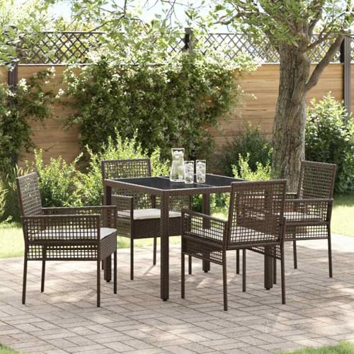 Aiious Stilvolle Outdoor Essgruppe 5-teilig in Braun mit Glasplatte und Stahlrahmen Aiious Stilvolle Outdoor Essgruppe 5-teilig in Braun mit Glasplatte und Stahlrahmen von Aiious