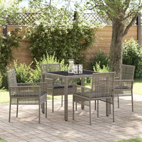 Wetterfeste 5er Garten Essgruppe in Grau aus Poly Rattan ¨C Mit Pulverbeschichtetem Stahlrahmen und Sicherheitsglas, Ideal Fuer Outdoor Mahlzeiten von Aiious