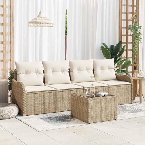 Aiious Wetterfestes 5er Gartensofa-Set in Beige aus Polyrattan Aiious Wetterfestes 5er Gartensofa-Set in Beige aus Polyrattan von Aiious