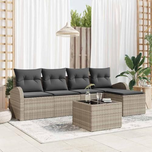 Aiious Robustes Outdoor Sofa Set mit Armlehnen, 6 Teile, hellgraue Polster, witterungsbest?ndig von Aiious