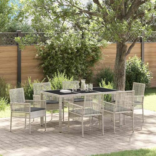 Aiious Garten Esszimmer Set 7 Personen Poly Rattan Hellgrau Robuste Stahlkonstruktion UV-resistent GEH?rtetes Glas Aiious Garten Esszimmer Set 7 Personen Poly Rattan Hellgrau Robuste Stahlkonstruktion UV-resistent GEH?rtetes Glas von Aiious