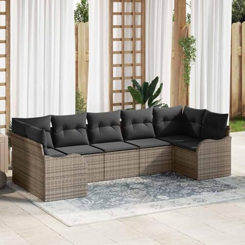 Aiious Bequemes Poly Rattan Sofaset mit Armlehnen, 7tlg, Grau, f¨¹r Balkon, Terrasse und Garten Aiious Bequemes Poly Rattan Sofaset mit Armlehnen, 7tlg, Grau, f¨¹r Balkon, Terrasse und Garten von Aiious