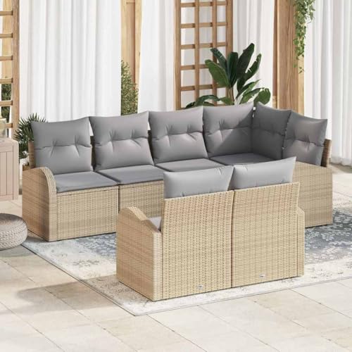 Aiious Vielseitiges Lounge-Set Fuer Balkon Terrasse und Garten Beige 7-teilig von Aiious