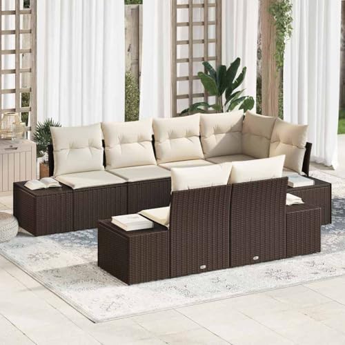 Aiious 7tlg. Sofa Set f¨¹r Aussenbereich, stylische Sitzgruppe mit Kissen, langlebiges Polyrattan von Aiious
